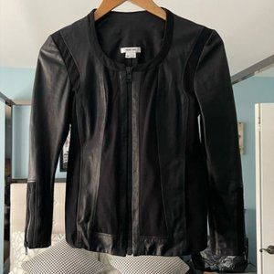 HELMUT LANG Panel Mixed Media Lamb Leather Biker Jacket 3/4 Sleeves Size: Small